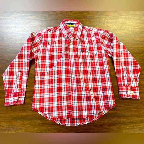 George Strait Boys Button Down. Size Medium. Red, navy and white plaid - Picture 1 of 5